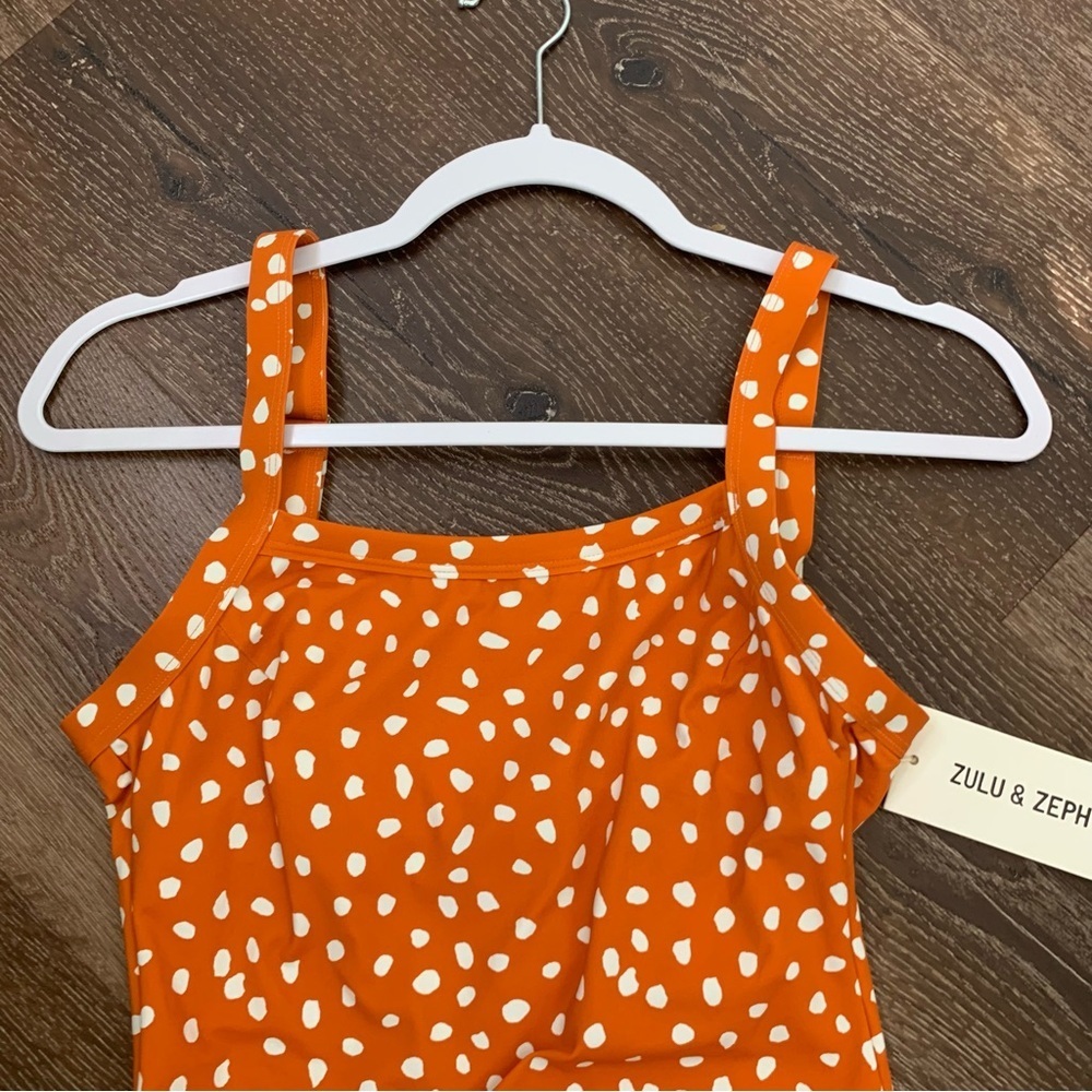 Zulu & Zephyr Womens Amber orange polka dot one piece swimsuit S NWT - Picture 4 of 10